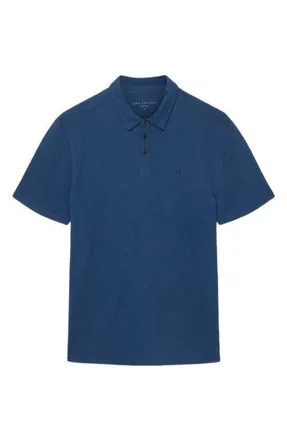 John Varvatos Victor Embroidered Peace Sign Organic Cotton Slub Polo in Cobalt at Nordstrom, Size Xx-Large