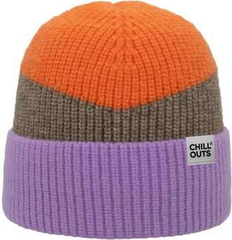 Chillouts Beanie CHILLOUTS Natascha Hat, Damen, orange, lila, Materialmix, colorblocking, M&uuml;tzen Beanie, Moderne Rippstrickbeanie in Blockfarben