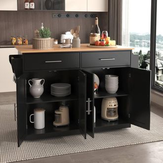 Merax Kitchen Island Trolley with Folding Tabletop Changeable Wheels & Feet in Black