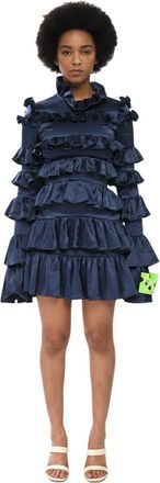 Off-white Dark Blue Ruffled Collar Mini Dress
