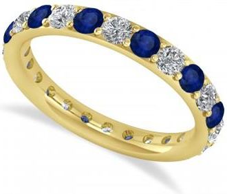 Allurez Diamond & Blue Sapphire Eternity Wedding Band 14k Yellow Gold (1.50ct)