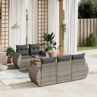 vidaXL Set De Muebles De Jard&iacute;n 6 Pzas Y Cojines Rat&aacute;n Sint&eacute;tico Gris Vidaxl