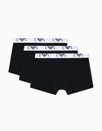 Emporio Armani Mens Emporio Armani 3-Pack Mens Boxer Shorts with Eagle Logo Waistband - Black/Black/Black - Size: 35/34/32