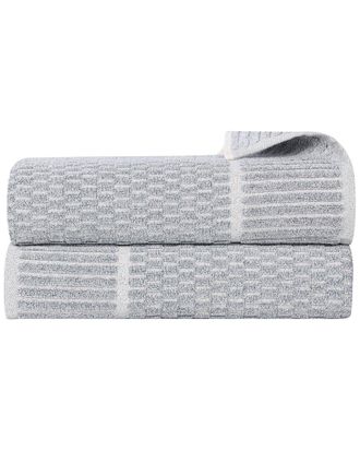 Superior Set of 2 Juno Medium Weight Checkered Border Bath Sheets