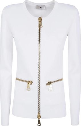 Elisabetta Franchi Gebreide top met ritssluiting - Dames - Vesten - Wit - XS - Truien & Vesten