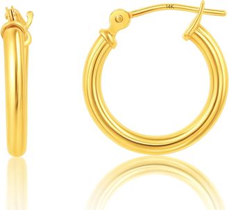 MAX + STONE 14k Yellow or White Gold 2mm Thick Tube Hoop Earrings 12MM to 50MM