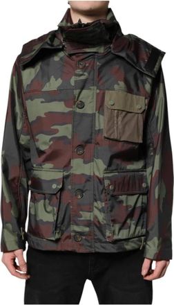 Dolce & Gabbana Camouflage Hooded Windbreaker Jas - Heren - Zomerjassen - Veelkleurig - 2XL - Katoen - Jassen