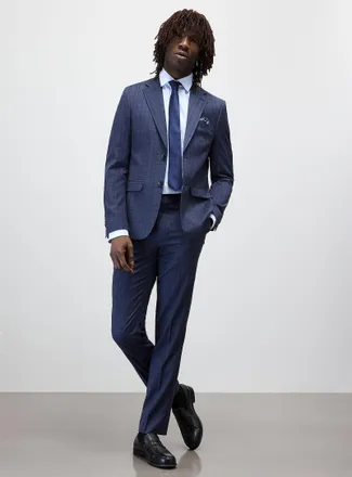 Soul of London Mens Blue Prince of Wales suit Slim fit