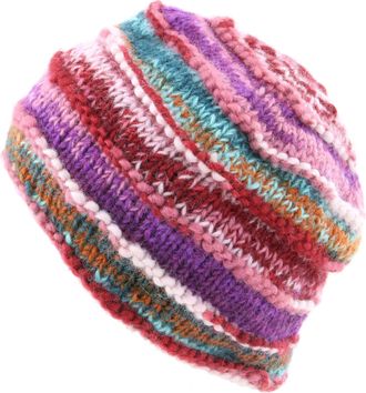Loud Elephant Chunky Ribbed Wool Knit Beanie Hat with Space Dye Design - Pink