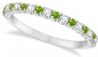 Allurez Peridot & Diamond Wedding Band Anniversary Ring in 14k White Gold (0.50ct)