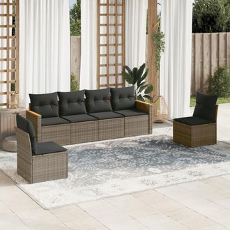 vidaXL Set De Muebles De Jard&iacute;n 6 Pzas Y Cojines Rat&aacute;n Sint&eacute;tico Gris Vidaxl