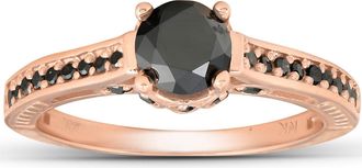 Pompeii3 1 1/4ct Vintage Round Cut Black Diamond Engagement Ring 14K Rose Gold