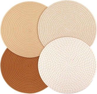No Brand Juego De 4 Esterillas Redondas Tejidas, Antideslizantes Y Suaves, Aptas Para Ollas Y Cuencos Calientes, Resistentes Al Calor, Para Encimeras De Cocina