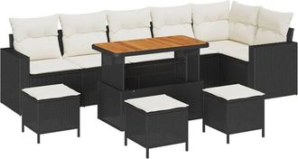 vidaXL Conjunto De Sof&aacute; De Jard&iacute;n Con Coj&iacute;n 10 Pcs Negro Y Crema Vidaxl