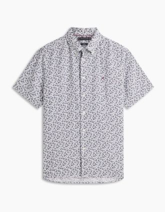 Tommy Hilfiger Mens Tommy Hilfiger Linen Tropical PRT Shirt YBR White - Size: 38/Regular
