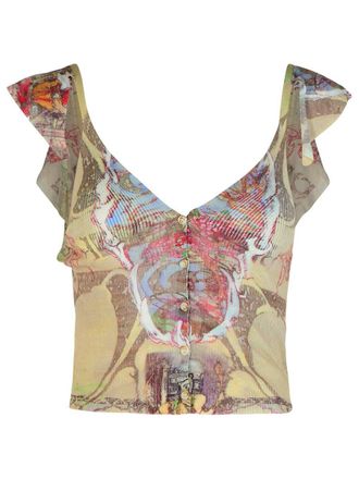 Diesel Flower Multicolor Cotton Blend Top