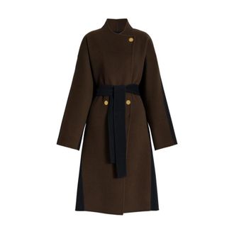Alberta Ferretti Geknoopte wollen mix jas - Dames - Jas met riem - Groen - M - Wol - Jassen
