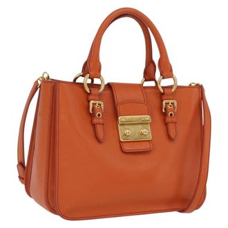 Miu Miu Front Pocket Convertible Satchel Leather Orange Leather Handbag (Pre-Owned)