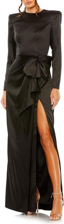 Mac Duggal Long Sleeve Structured Bow Draped Column Gown in Black at Nordstrom, Size 10