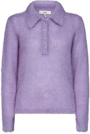 Chlo&eacute; Truien & Vesten, Dames, Paars, S, Poloshirt met geborstelde afwerking