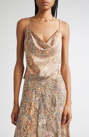 L'agence Calista Cowl Neck Cami in Brown/Blue Valencia Leopard at Nordstrom Rack, Size X-Small