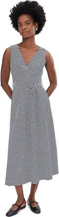Pact Fit-and-Flare Easy V-Neck Dress Womens Dress Hudson Stripe Navy Blue : 2XL, Cotton/Elastane