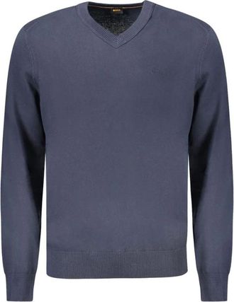 HUGO BOSS Hugo, V-neck Knitwear, male, Blue, Size: 3XL Blue Cotton Sweater