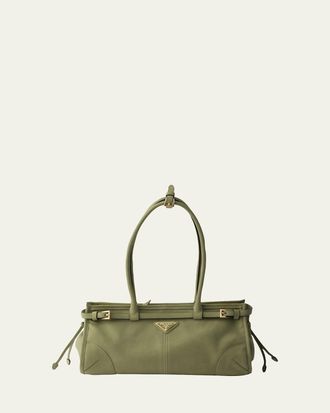 Prada Bonnie Belted Nubuck Leather Shoulder Bag