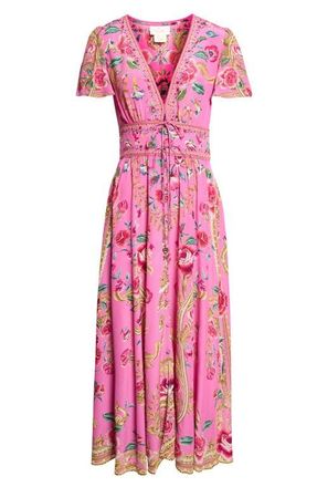 Camilla Floral V-Neck Silk Midi Dress in Matadora Flora at Nordstrom, Size X-Small