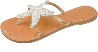 Generic Women Flat Sandals Breathable Cute Bling Rhinestone Pearl Flat Slippers Summer Open Toe Slide Beach Swimming Flip Flops Dressy Casual Walking Shoes (W