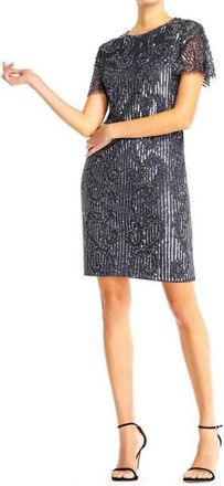 Aidan Mattox Jewel Neck Short Formal Mini Dress In Grey