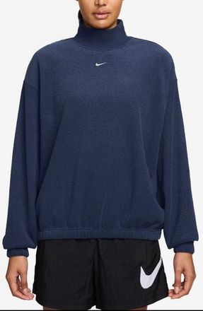Nike Phoenix Plush Cozy Oversized Mock Neck Sweatshirt in Midnight Navy/Sail at Nordstrom Rack, Size Small