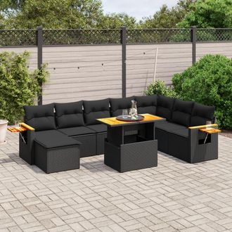 vidaXL Set De Sof&aacute;s De Jard&iacute;n 8 Piezas Y Cojines Rat&aacute;n Sint&eacute;tico Negro Vidaxl