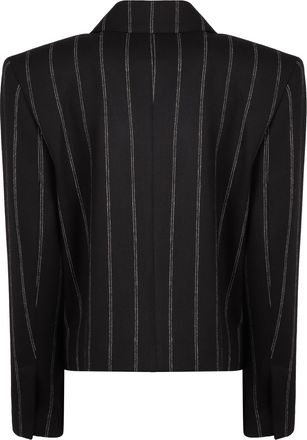 The Mannei Womens Double-Breasted Pinstripe Blazer Black Wool Blazers Jacket
