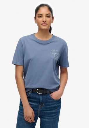 Superdry Print-Shirt SUPERDRY LUXE CASUAL RLXD TEE, Damen, Gr. XL, vintage indigo, Single Jersey, Obermaterial: 100% Baumwolle, bedruckt, relaxed fit normal, R