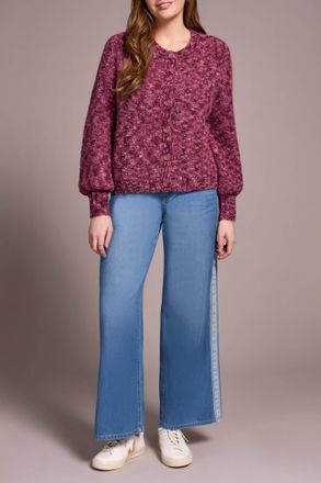 Tribal Button-Front Crew Neck Sweater Cardigan In Mixed Roseberry-3316