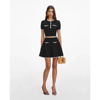 Self Portrait Gebreide Mini Rok - Dames - Korte rokken - Zwart - L - Leer - Rokken
