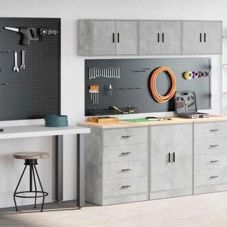 vidaXL Armarios 2 Uds Para Garaje Madera De Ingenier&iacute;a Ris Hormig&oacute;n Vidaxl