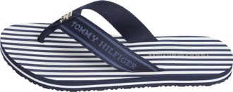 Tommy Hilfiger Womens Stripes Flip Flops with Logo, Blue (Space Blue), 3.5