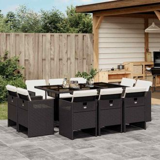 vidaXL Set De Comedor Jard&iacute;n 11 Pzas Con Cojines Rat&aacute;n Sint&eacute;tico Negro Vidaxl