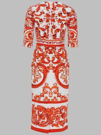 Dolce & Gabbana Maiolica Print Charmeuse Dress - Orange