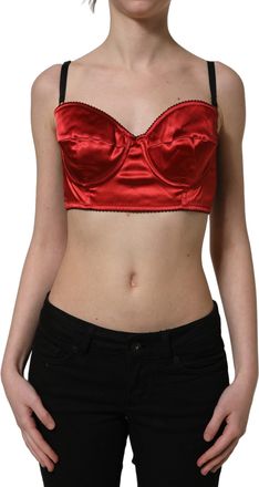 Dolce & Gabbana Womens Red Polyester Satin Bustier Cropped Tank Top Elastane