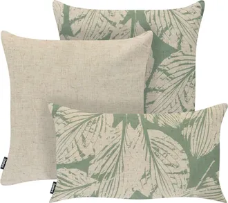Beliani Set Di 3 Cuscini Da Esterno Decorativi Per Giardino Beige E Verdi Arenaria