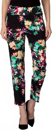 Joseph Ribkoff Womens Floral Print Pull On Pants In Black/yellow/green