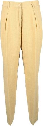 Forte_Forte Linnen Straight Leg Broek - Dames - Slim Fit Broeken - Beige - 2XS - Linnen - Broeken