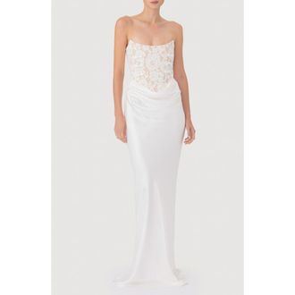 Sau Lee Blair Lace Bodice Strapless Gown in White at Nordstrom, Size 12