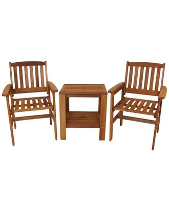 Sunnydaze Meranti Wood 3-Piece Outdoor Patio Conversation Set