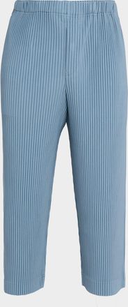 Homme Plissé Issey Miyake Mens Cropped Brown Pleated Trousers