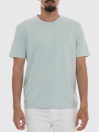 HUGO BOSS T-shirt girocollo in cotone stretch con logo a contrasto sul petto