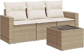 vidaXL Juego De Sof&aacute;s Jard&iacute;n Con Cojines 4 Pzas Rat&aacute;n Sint&eacute;tico Beige Vidaxl